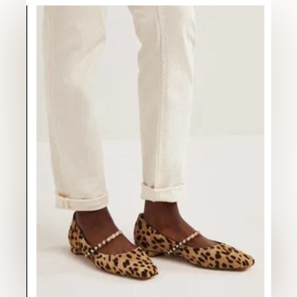 Boden Pearl Strap Leather Animal Print Ballerina Flats Size 38
